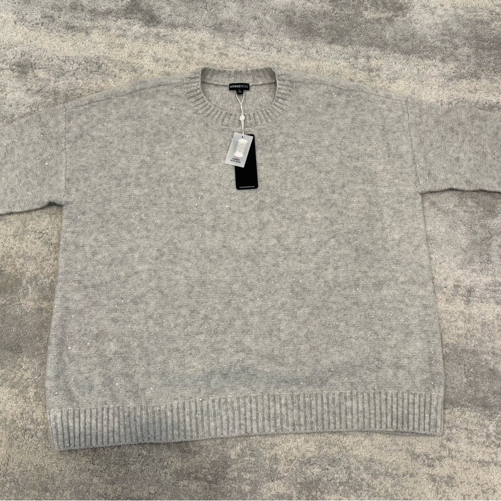 NWT Sparkle Cashmere  Minnie Rose Gray Crew Neck Sweater
